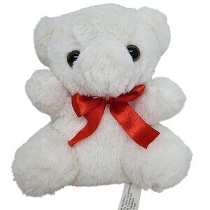 MS Teddy Bear Inc Plush Stuffed Animal Toy 5 Inch Red Ribbon Bow READ Flawed